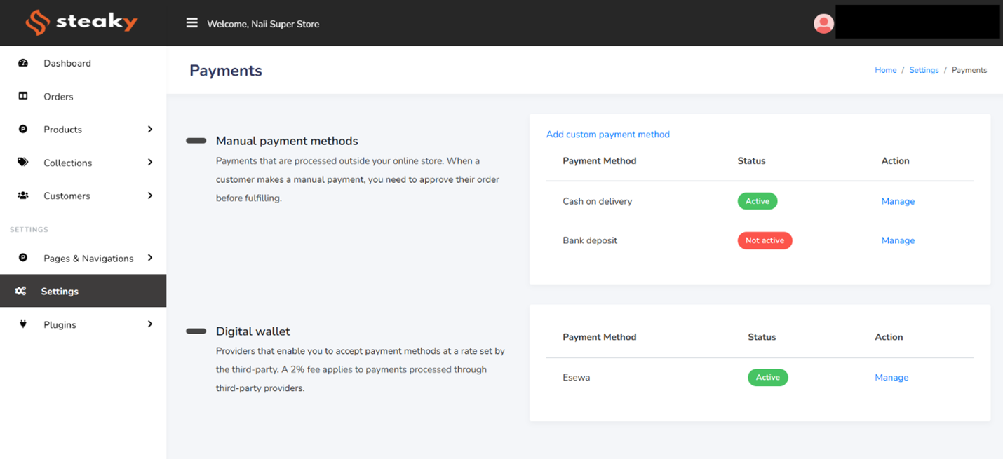Payement Setting – Final Look 